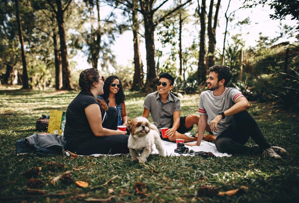 A Group of Friends Sitting in a Grass Field