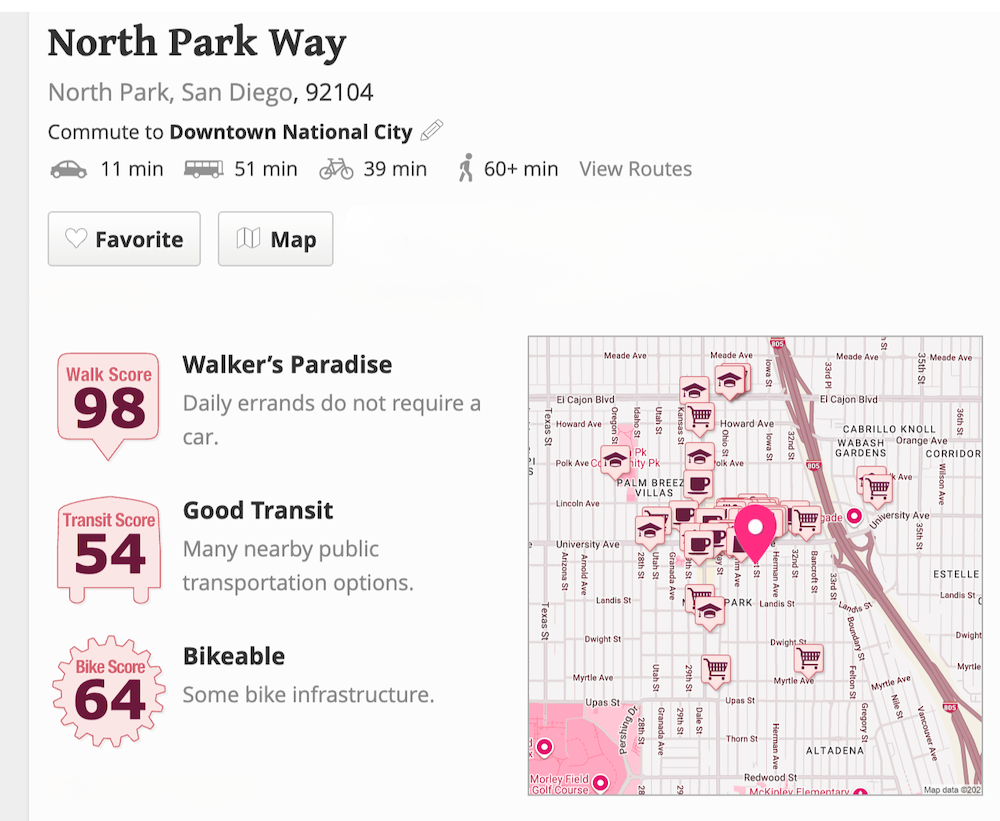 Map of Walkability in North Park