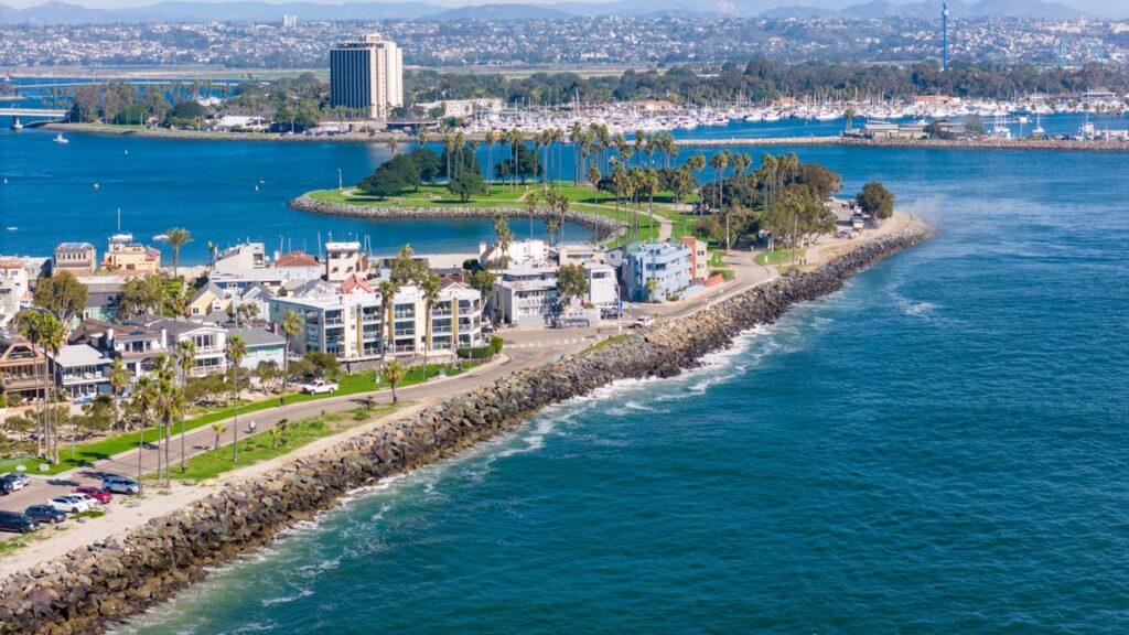 City Buildings on Foreland on Sea Shore in La Jolla