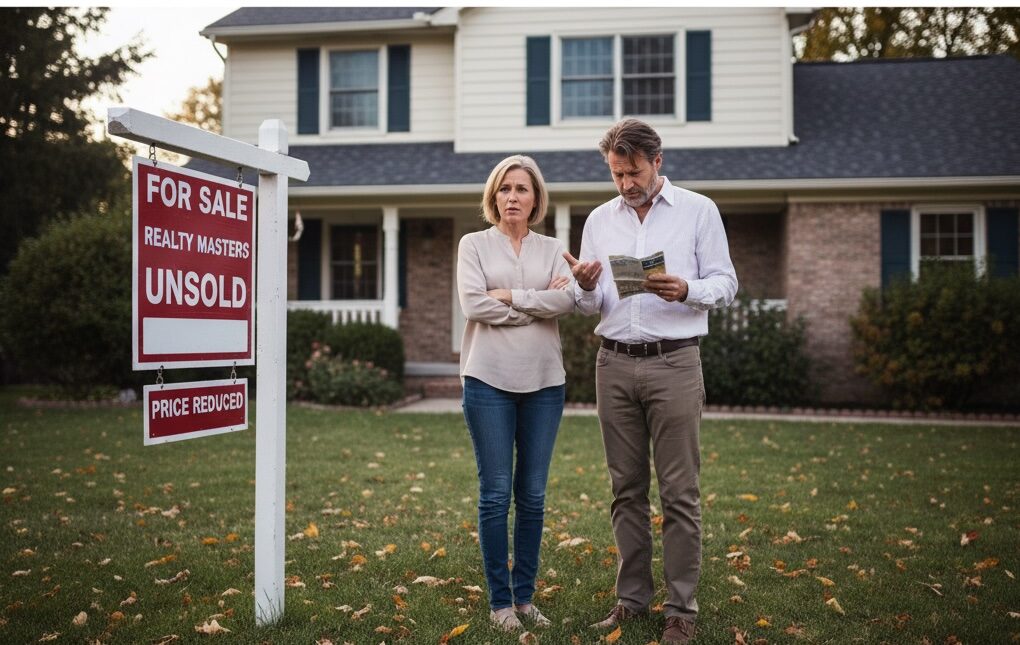 man and woman homeowners stand by their unsold home