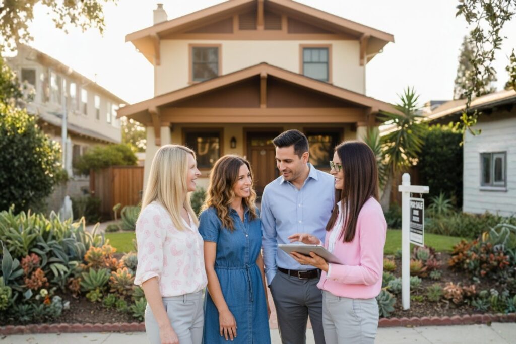 Realtors Outside a San Diego Home Helping Out First Time Buyers