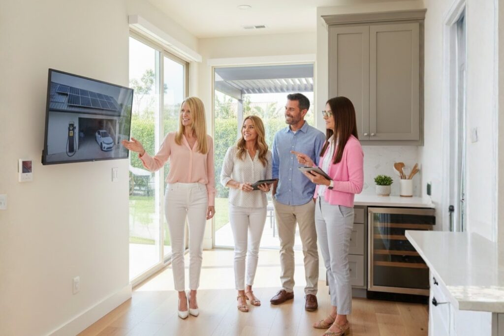 Realtors with their Clients Talking About Smart Upgrades