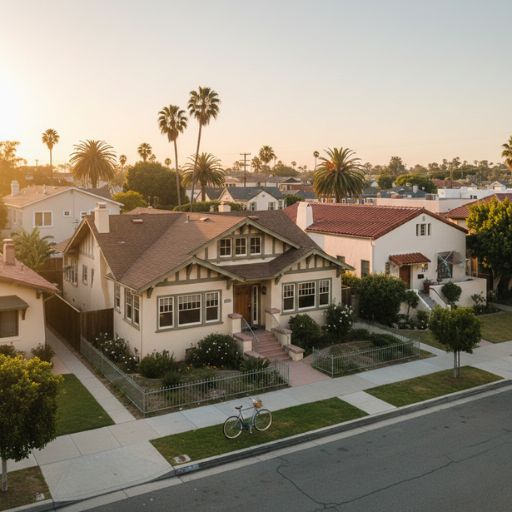 a sunsetting over a north park neighborhood showing a craftsman and spanish style home.